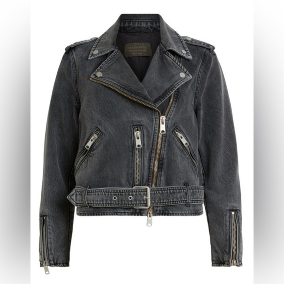 AllSaints Balfern Washed Black Denim Jacket US 2